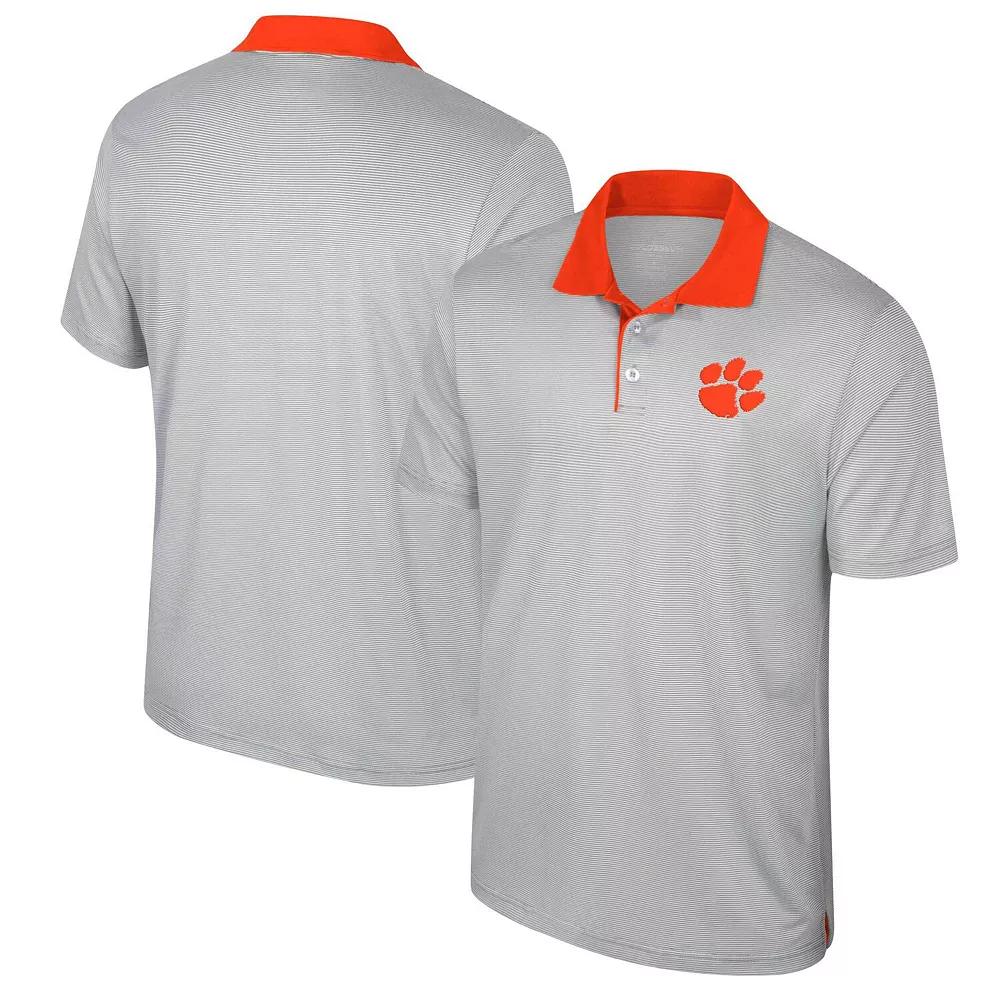 Men's Colosseum Gray Clemson Tigers Big & Tall Tuck Striped Polo,  Product Image