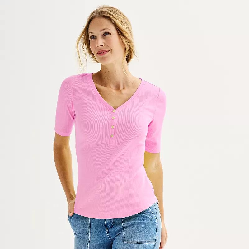 Women's Sonoma Goods For Life® Slim-Fit Henley, Size: Large, Pleasant Pink Product Image