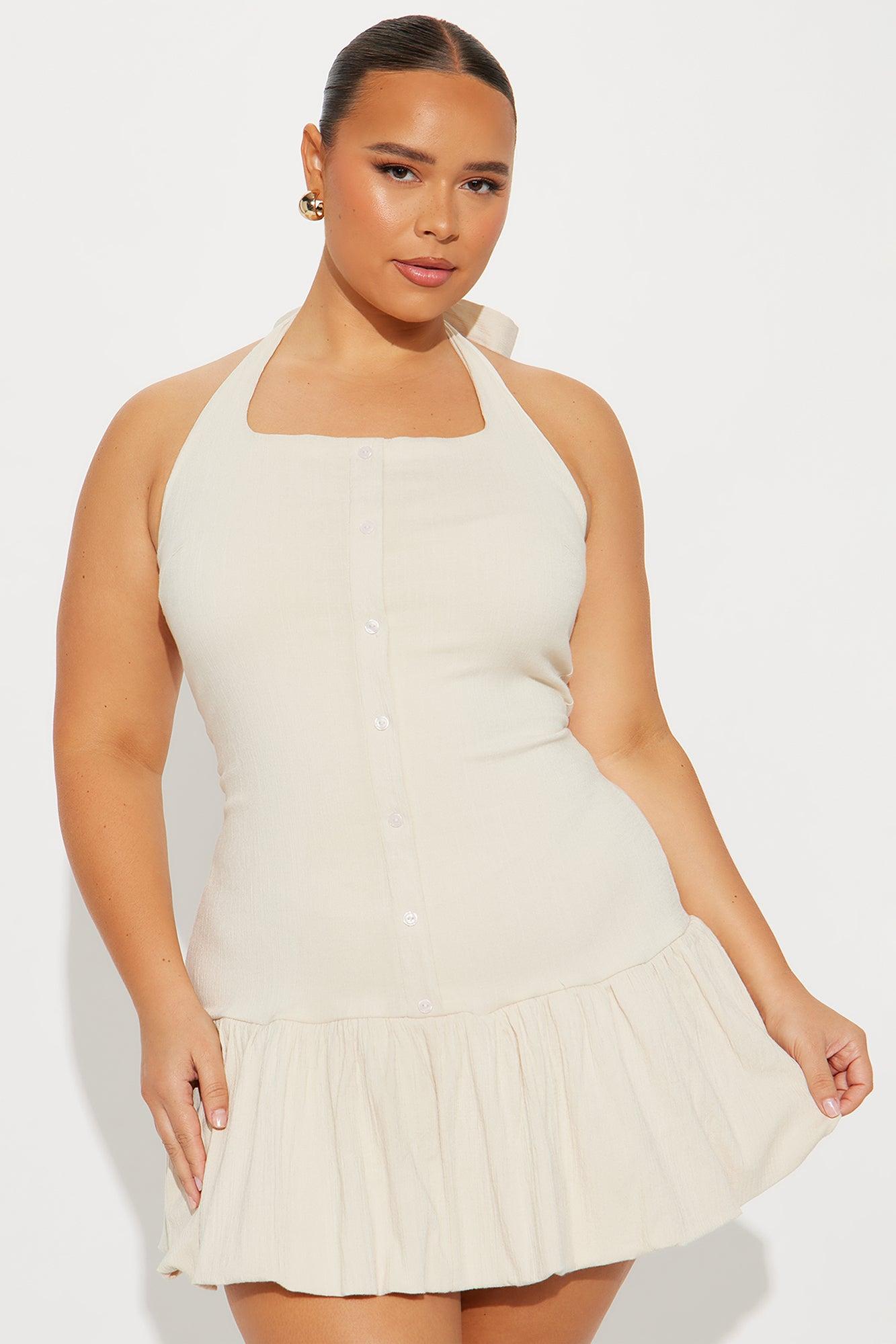 Cherish Stretch Linen Bubble Micro Mini Dress - Natural Product Image