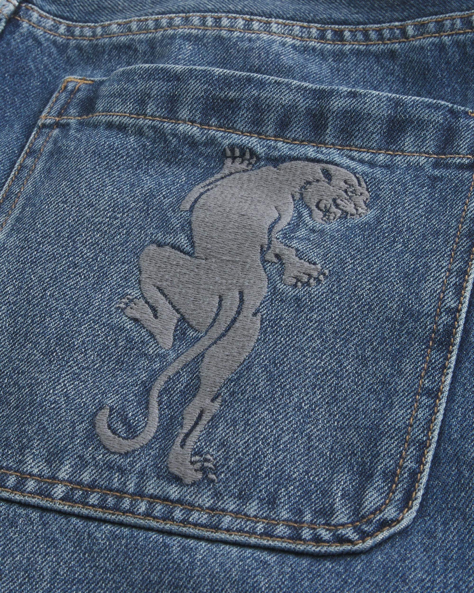 Embroidered Dark Wash Baggy Jeans Product Image