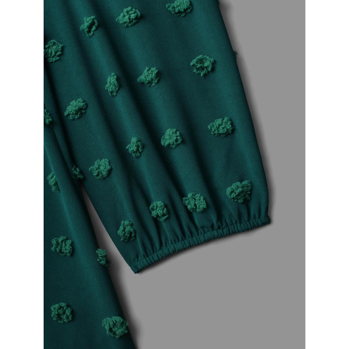 Plus Size DarkGreen Notched Collar Ruffle Trim Textured Blouse Women Elegant Extra Long Sleeve V-neck Everyday Blouses BloomChic 22-24/3X Product Image