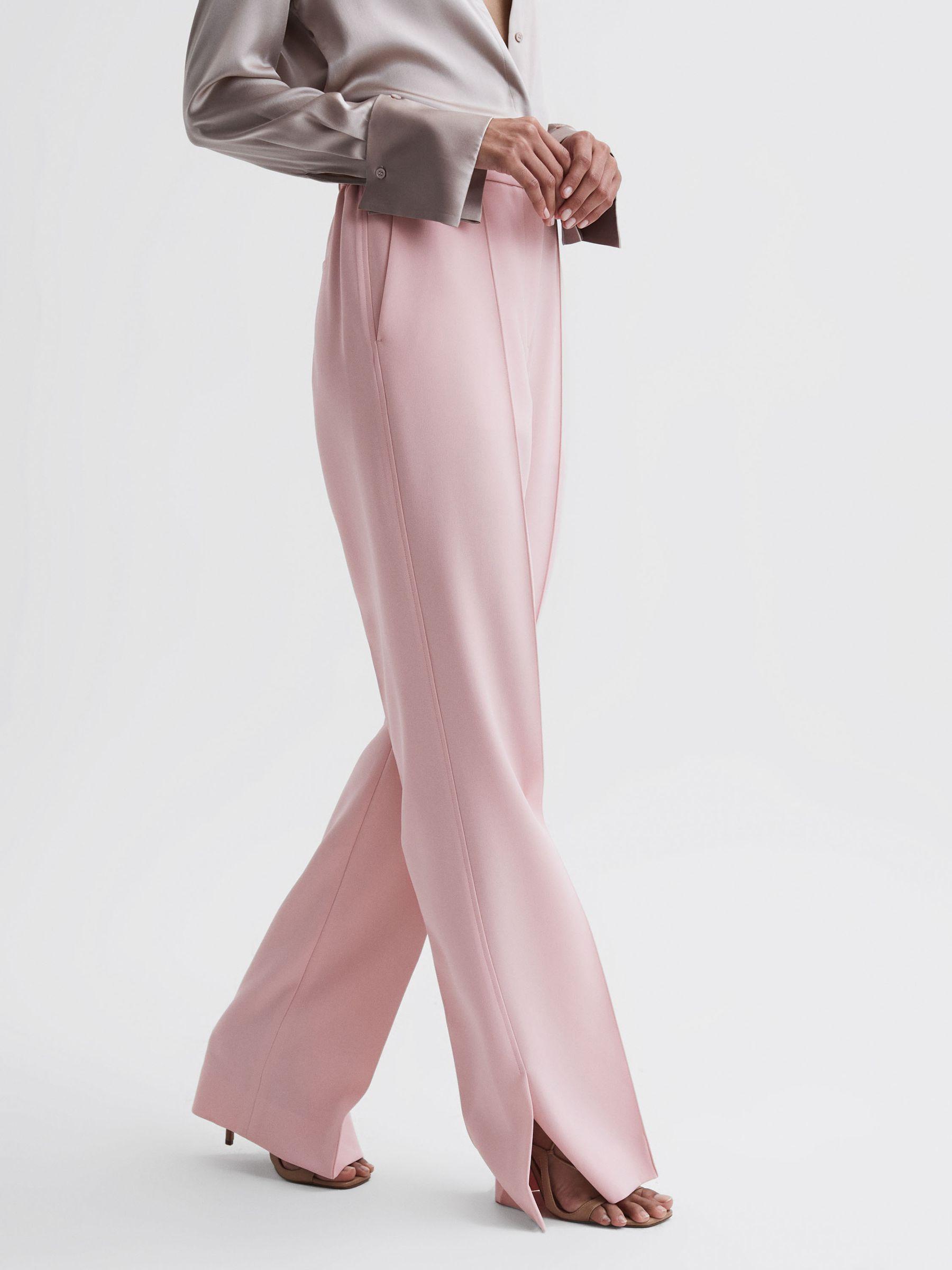 Wide Leg Split Hem Trousers in Pink Product Image