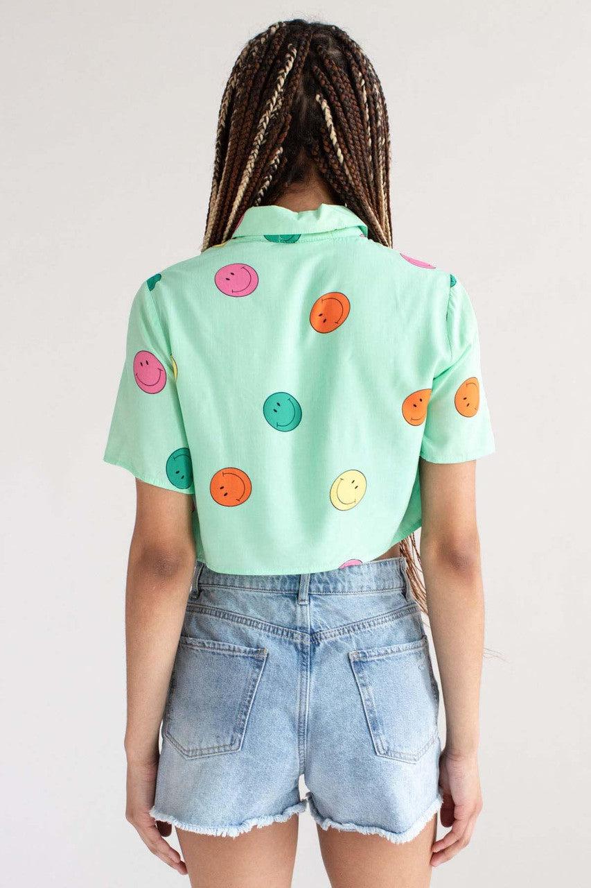 Green Smiley Cropped Button Up Shirt Product Image