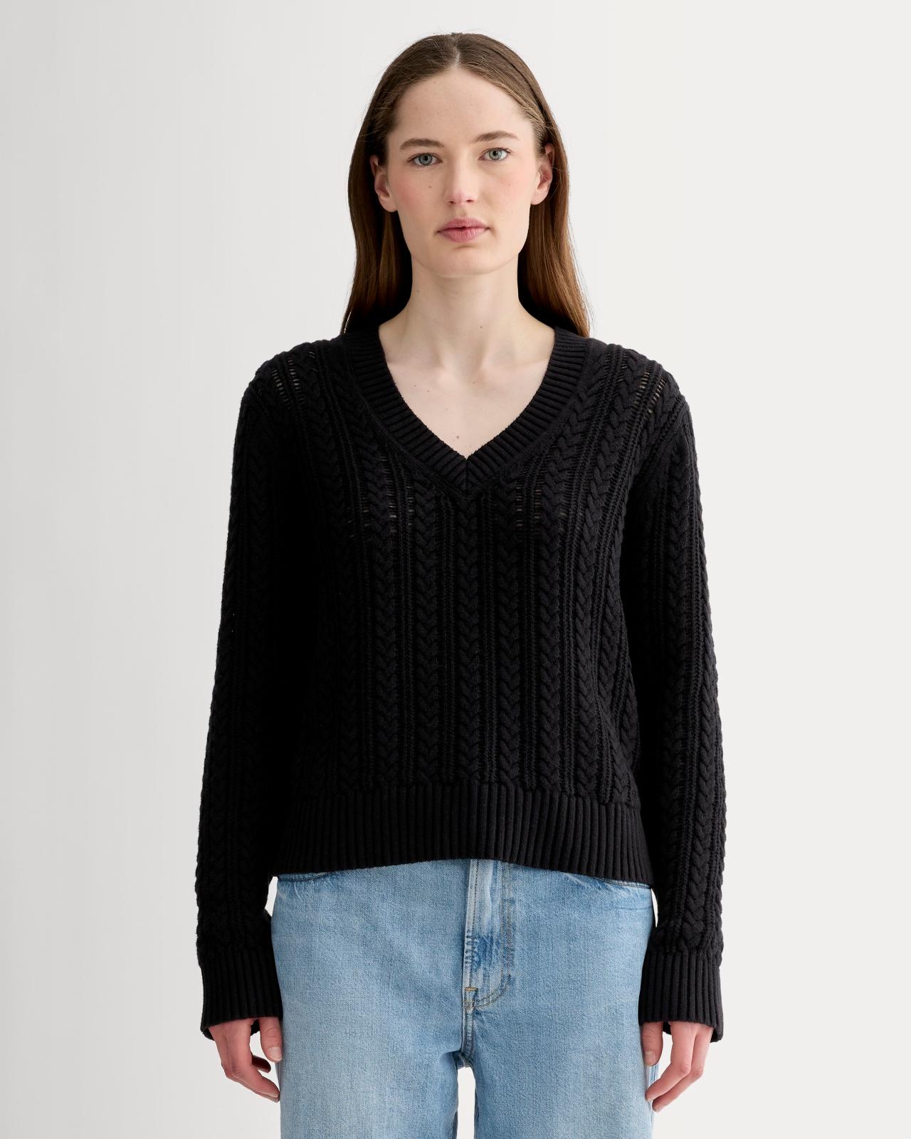 Womens Mesh Cable V-Neck in Everyday Cotton Sweater by Everlane Product Image