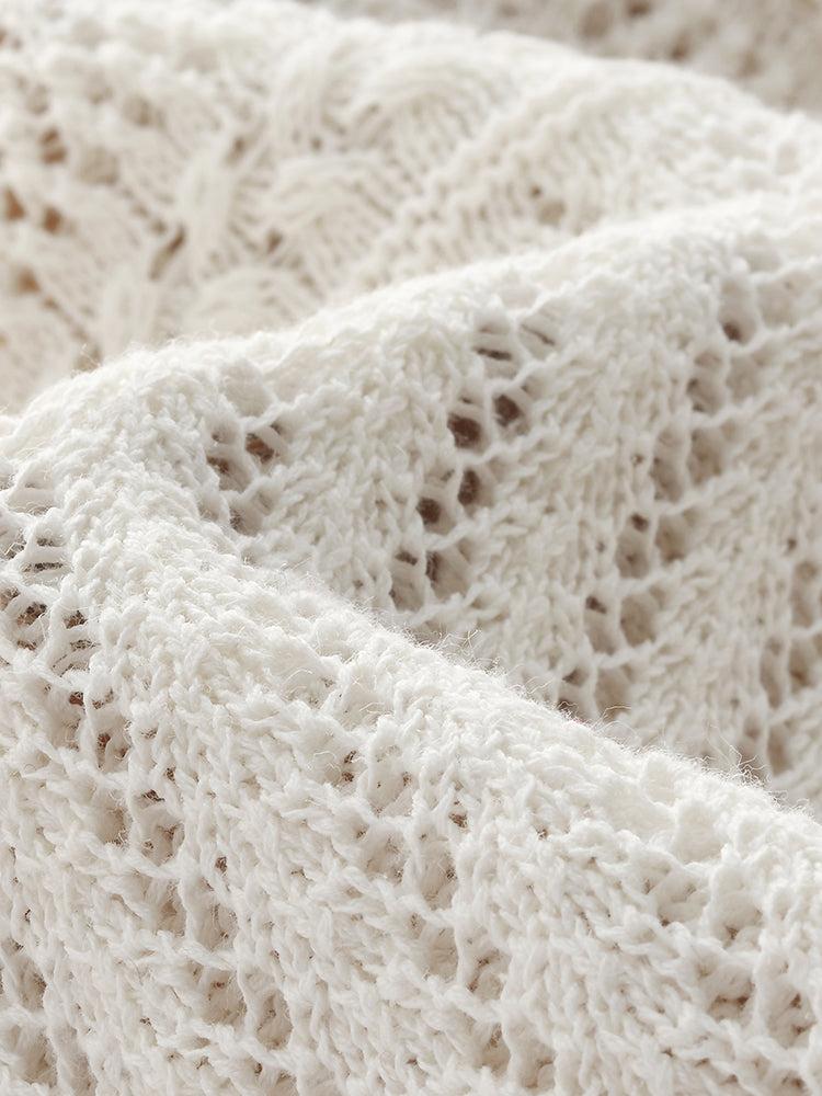 Linen Cotton Openwork Tie Front Women Cardigan Product Image