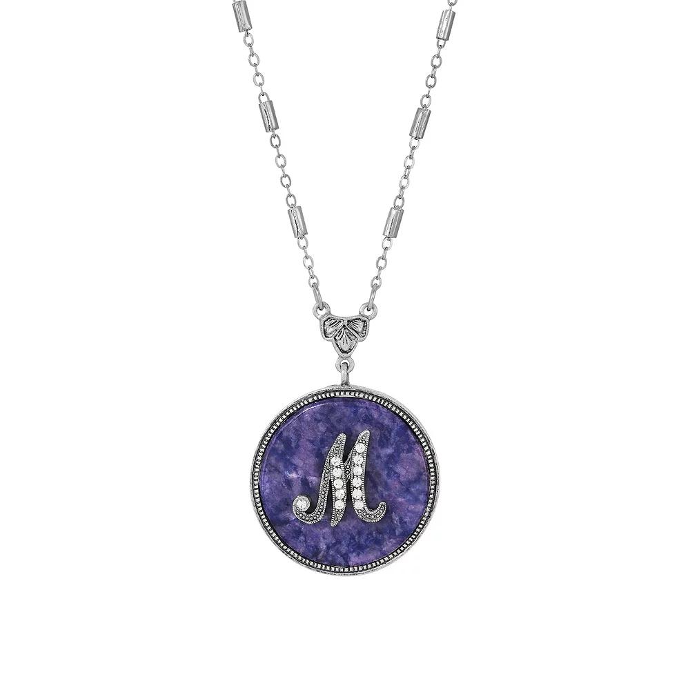 1928 Silver Tone Round Initial Pendant Necklace, Women's, J Product Image