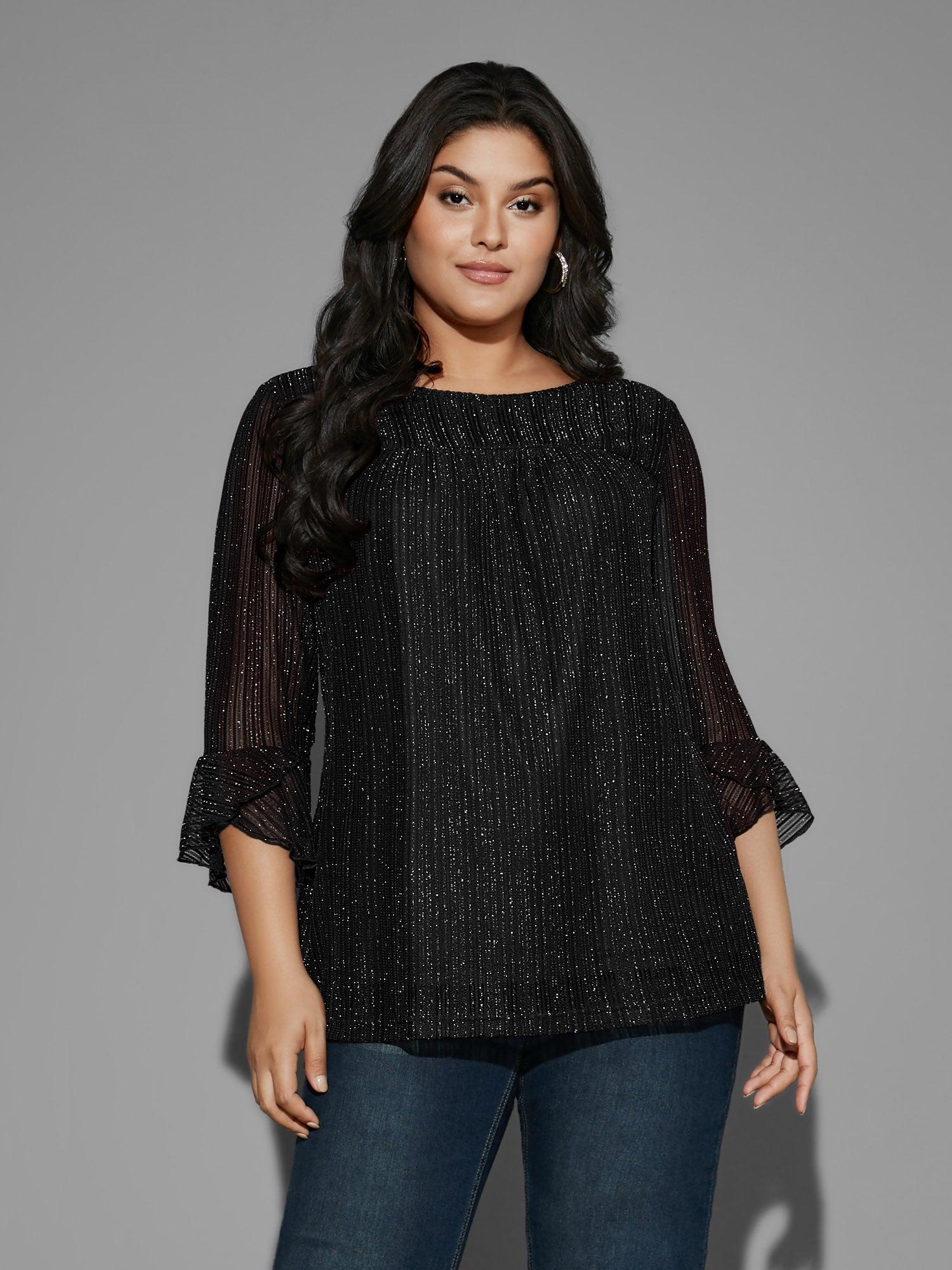 Glitter Gathered Patchwork Ruffles Top Female Product Image