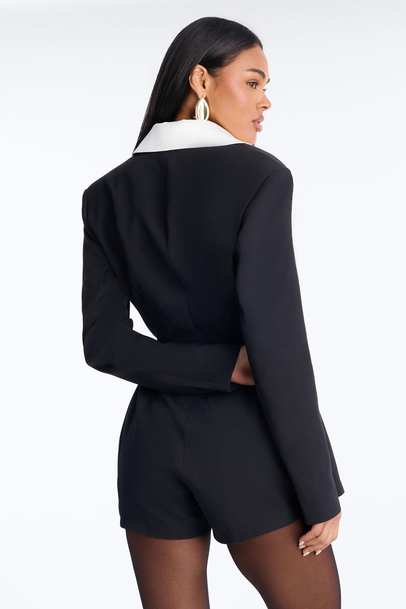 Flirty Babe Long Sleeve Romper - Black/White Female Product Image