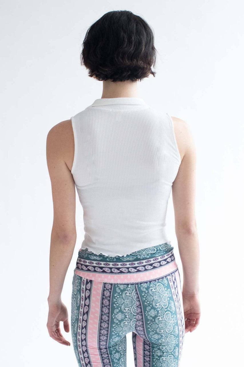 White Ribbed Sleeveless Polo 1 Product Image