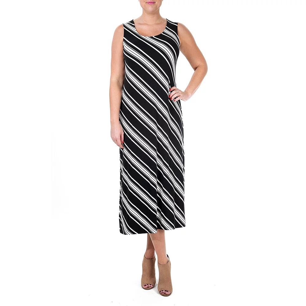 Women's Nina Leonard Print Maxi Dress, Size: Large, Black Ivory Stripe Product Image