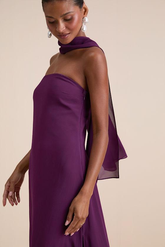 Rawya Plum Purple Strapless Maxi Dress and Scarf Set Product Image