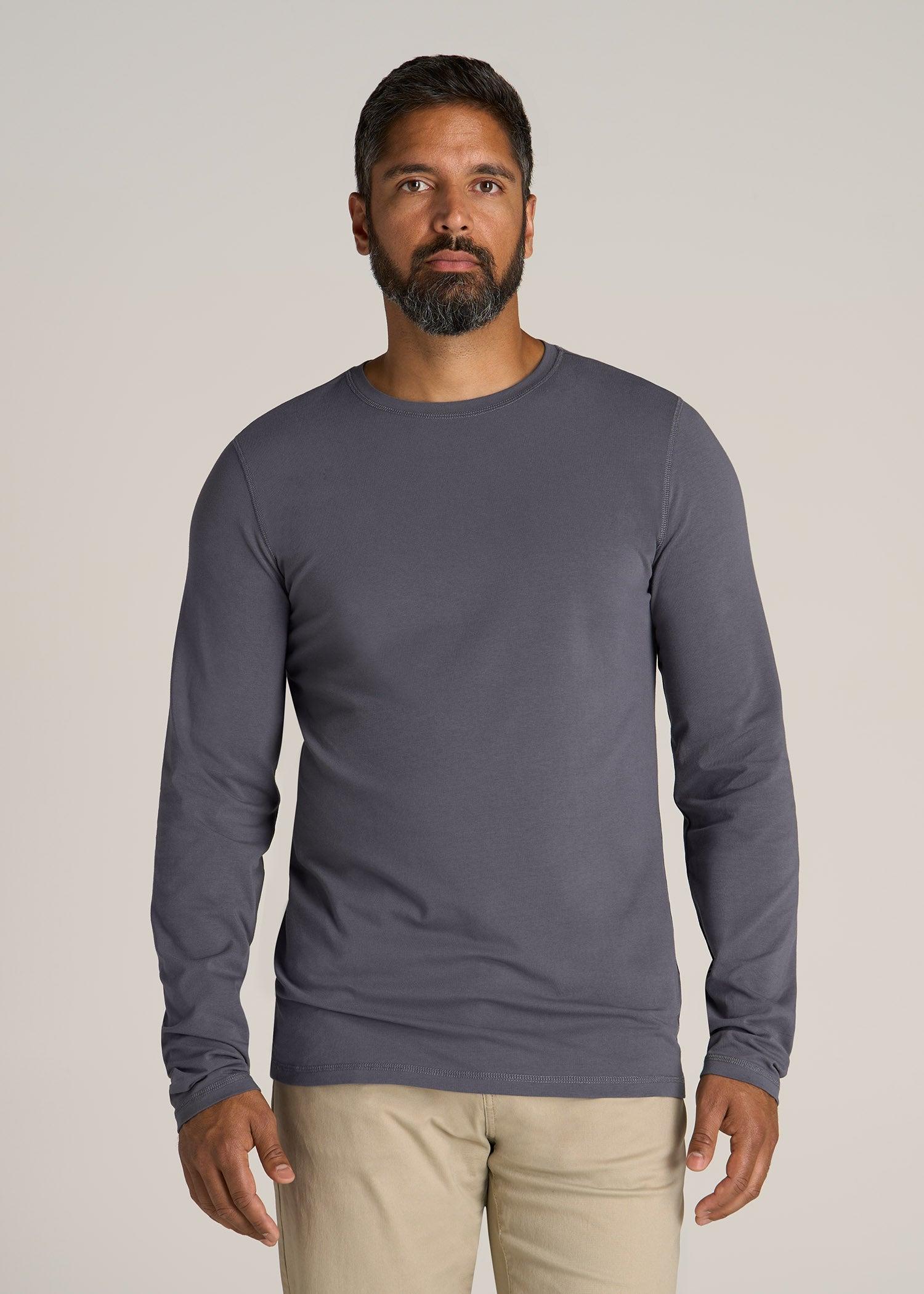 The Essential SLIM-FIT Long Sleeve Tee for Tall Men in Grey Blue Male Product Image