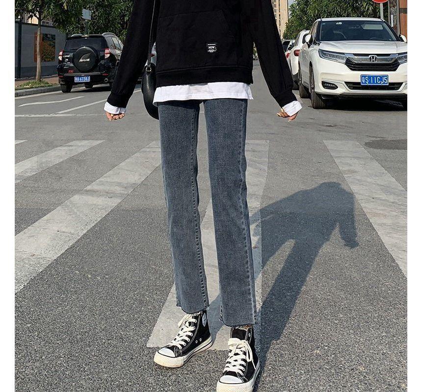 Mid Rise Washed Crop Straight Leg Jeans Product Image