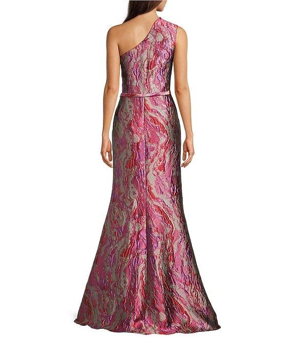 Terani Couture One Shoulder Sleeveless Jacquard Column Gown Product Image