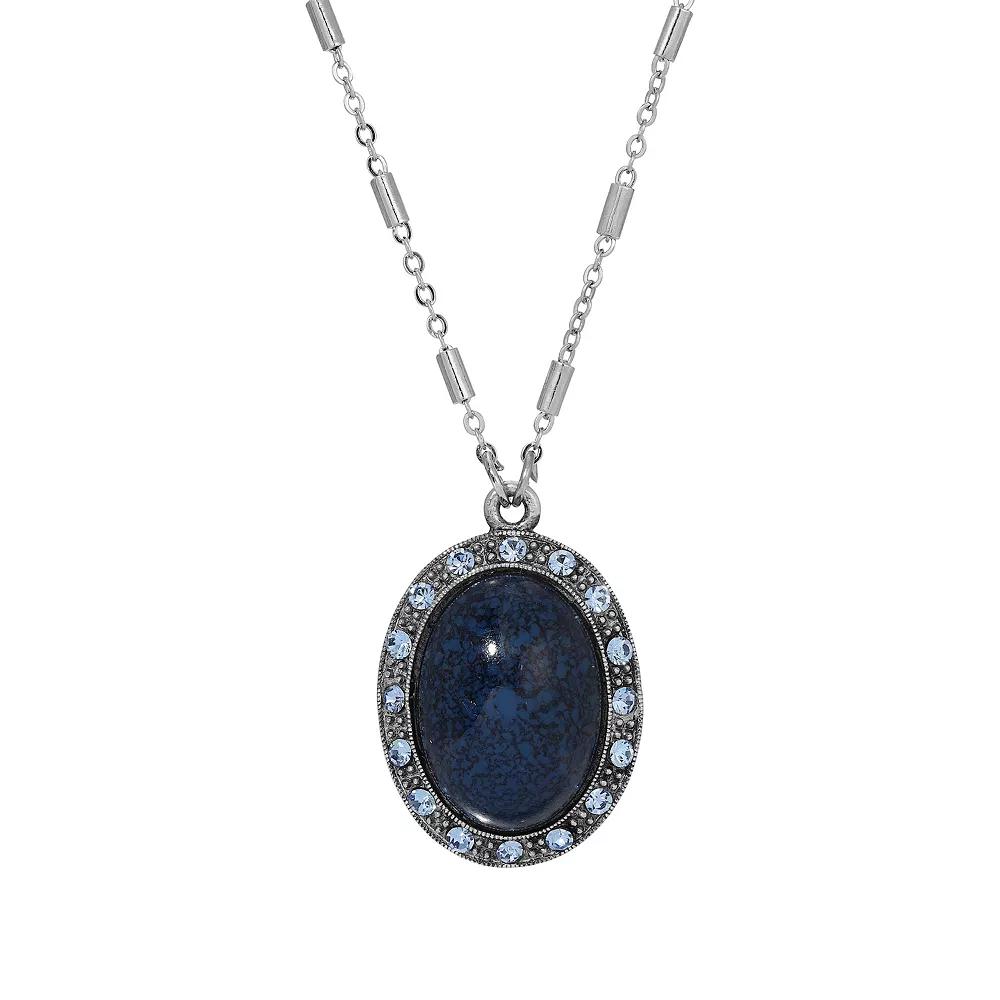 1928 Silver Tone Blue Oval Pendant Necklace, Women's Product Image