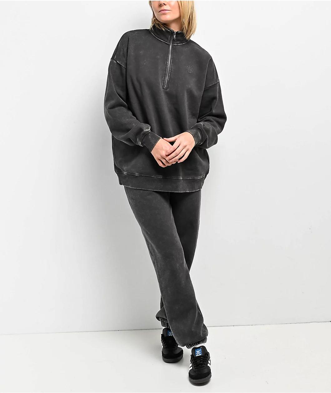 Ninth Hall Fundamentals Sheena Black Wash Oversized Quarter Zip Sweatshirt Product Image