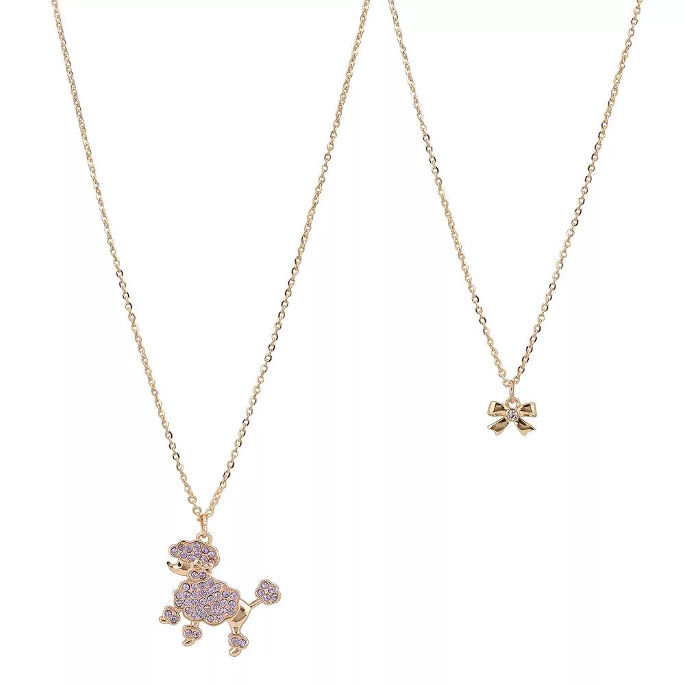 FAO Schwarz Gold Tone Poodle & Bow Duo Necklace Set, Women's Product Image