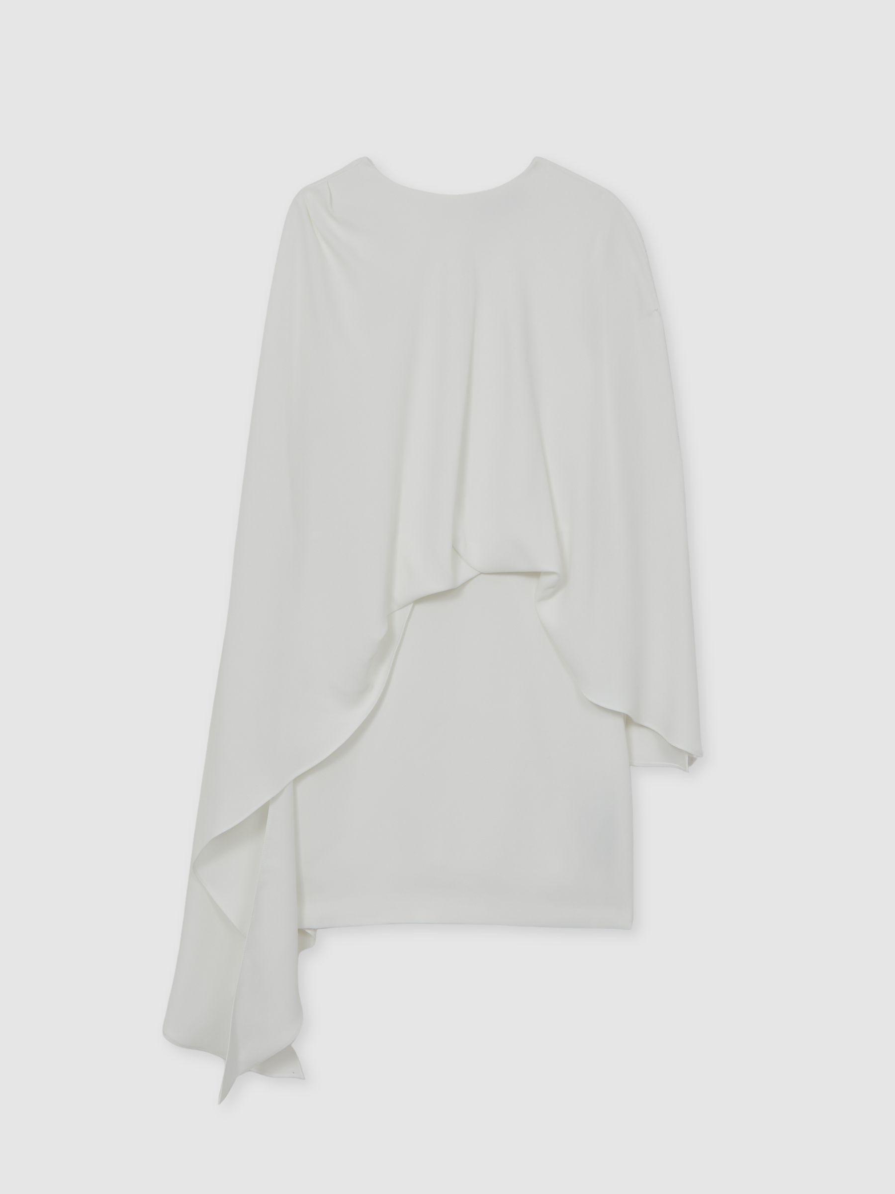 Halston Mini Ivory Asymmetric Cape Dress in Ivory Product Image
