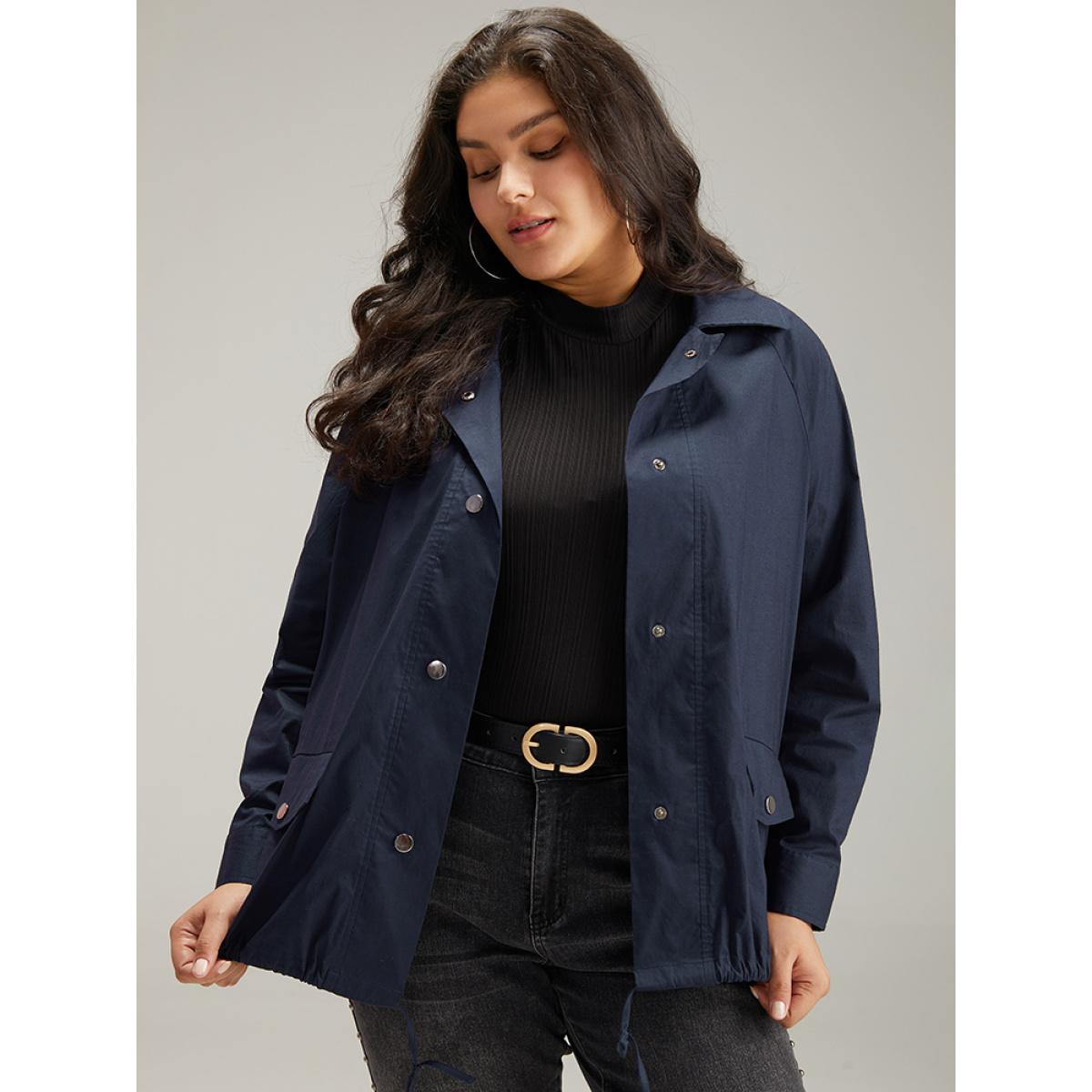 Plus Size Cotton Button Fly Drawstring Hem Coat Women Indigo Casual Plain Ladies Everyday Winter Coats BloomChic 28/5X Product Image
