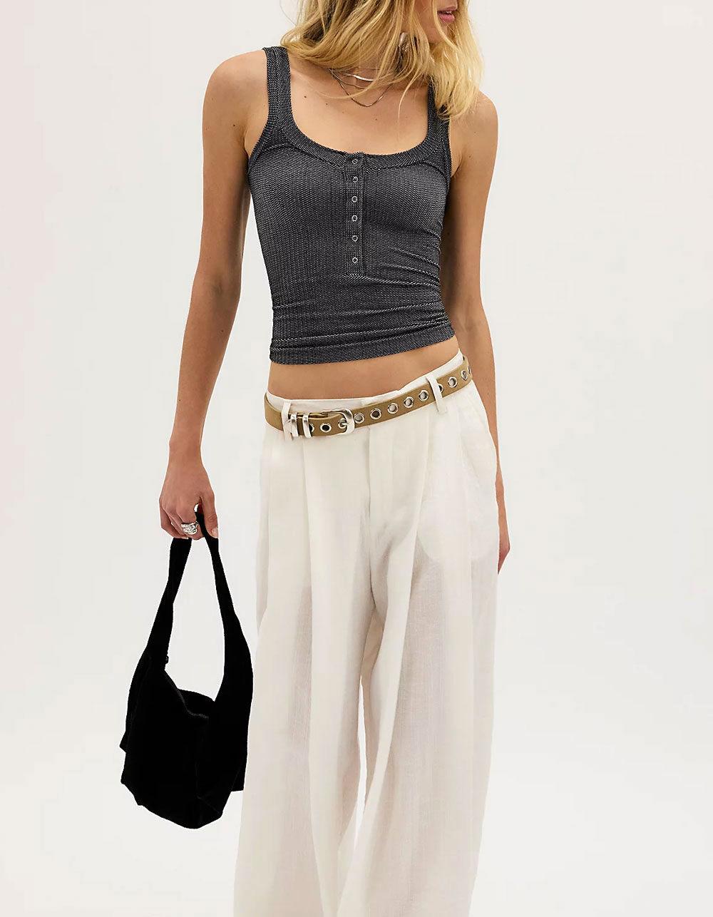 FREE PEOPLE Clean Slate Womens Henley Tank Top - BLACK Product Image