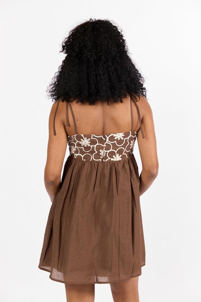Blooming Confidence Brown Embroidered Floral Dress FINAL SALE Product Image