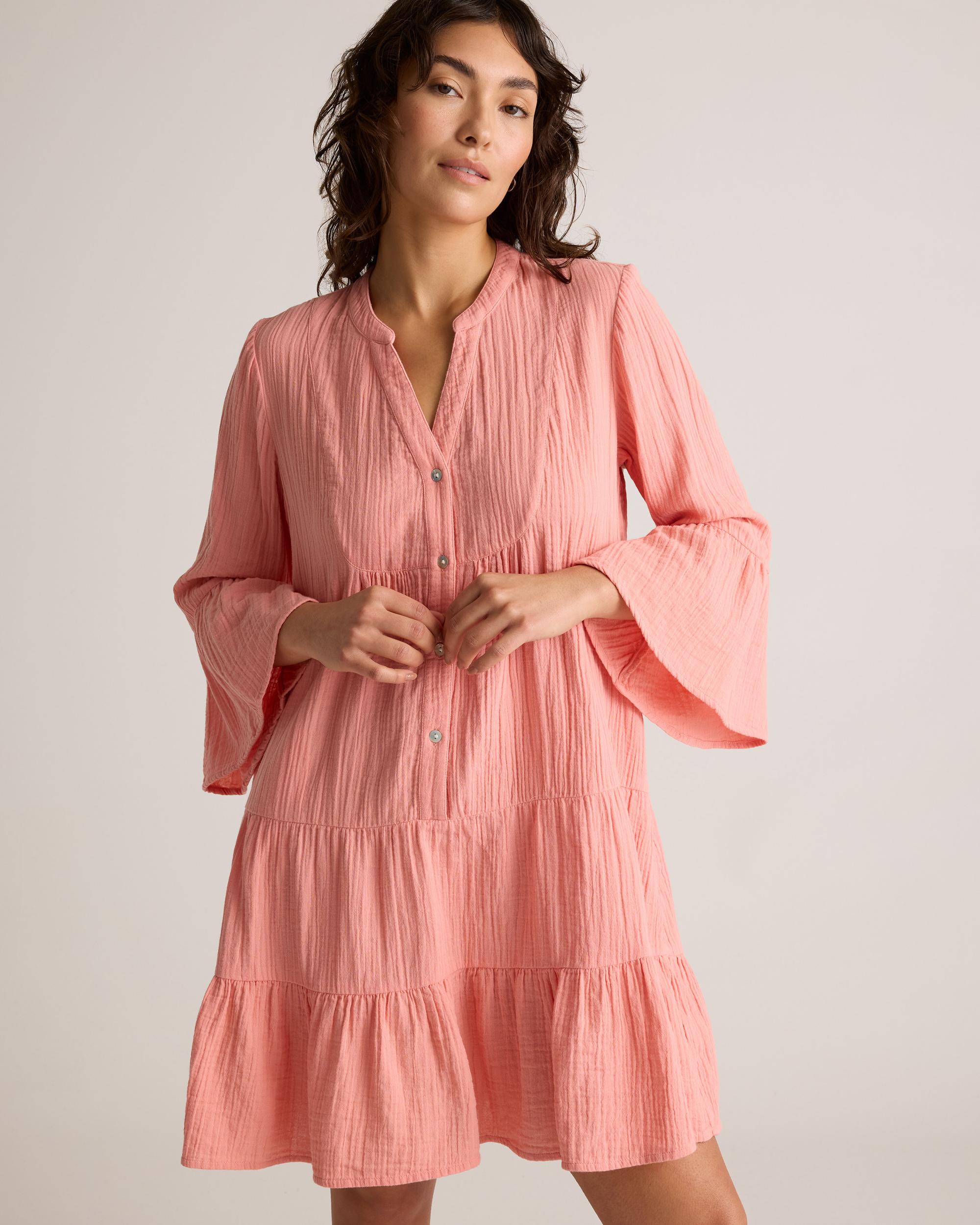 Quince | Women's Gauze Long Sleeve Tiered Mini Dress Organic Cotton Product Image