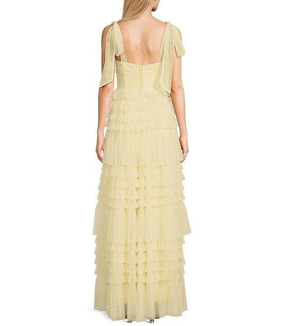 B. Darlin Mesh Sweetheart Neck Tie Strap Bustier Ruffled Dress Product Image