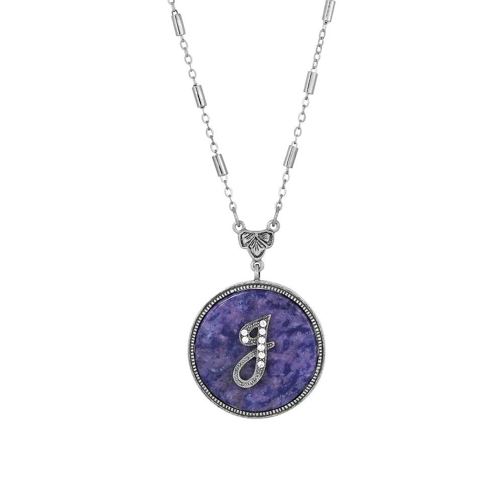 1928 Silver Tone Round Initial Pendant Necklace, Women's, J Product Image