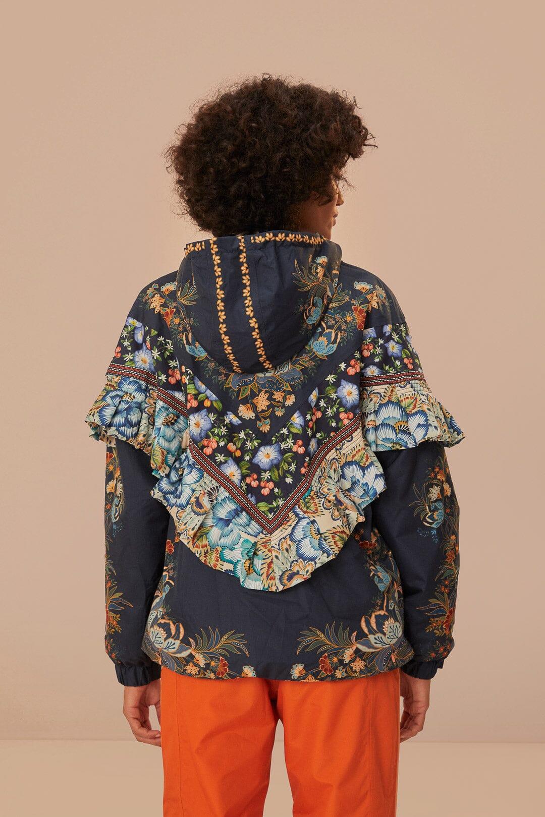 Black Flowers Ruffle Ski Jacket Product Image