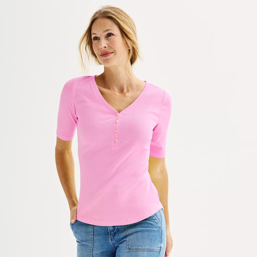 Women's Sonoma Goods For Life® Slim-Fit Henley, Size: Large, Pleasant Pink Product Image