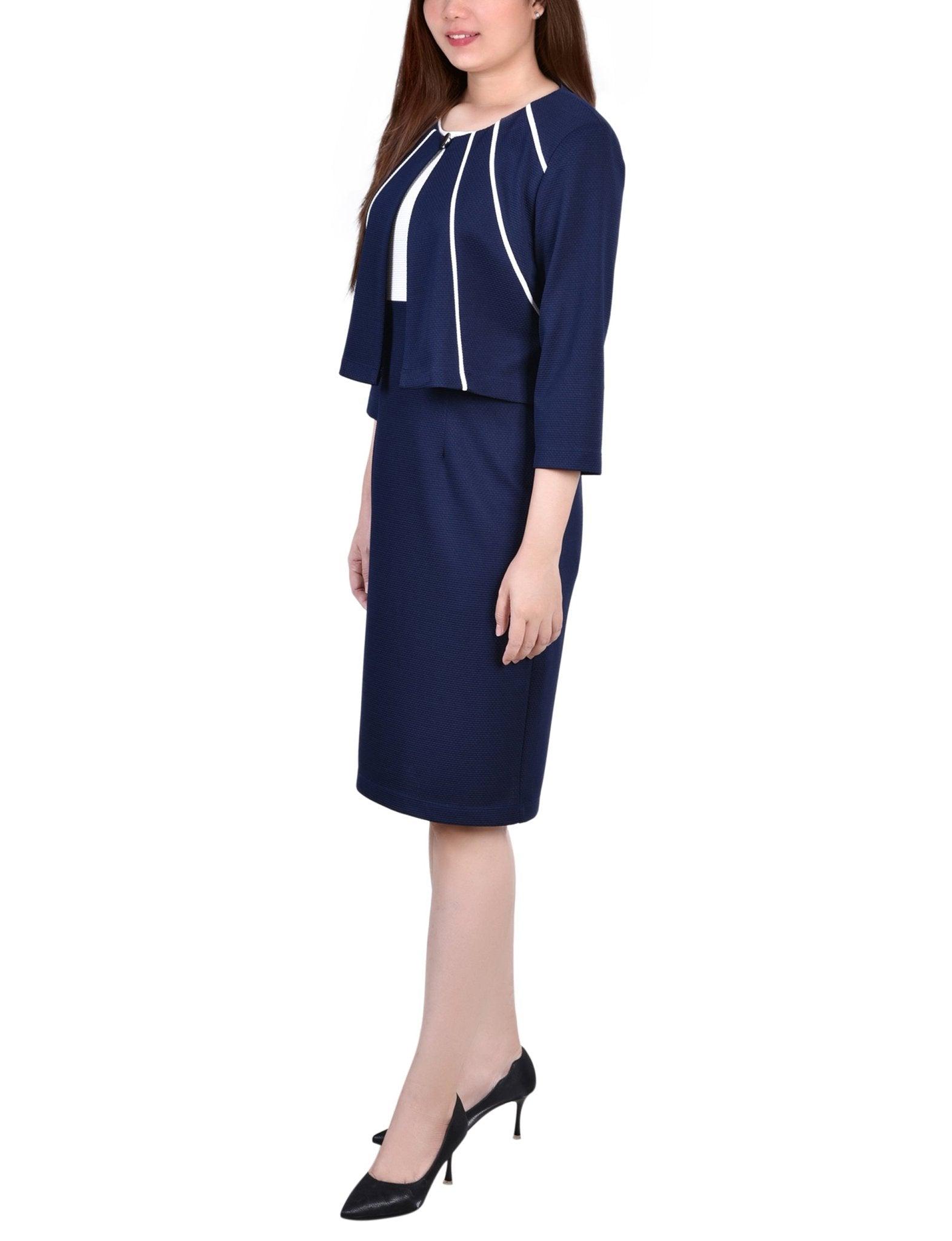 Navy 2 Piece Colorblocked Dress Set - Petite Product Image