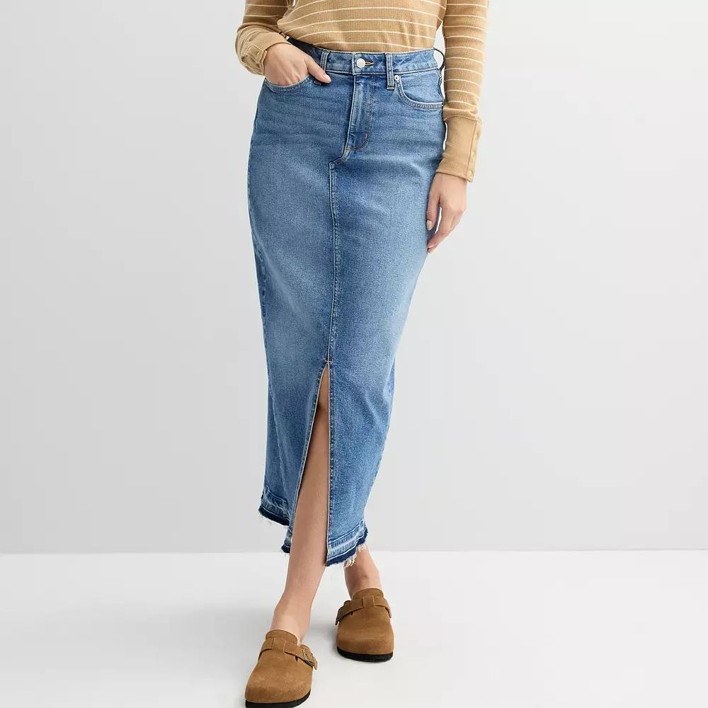 Women's Sonoma Goods For Life® Denim Frayed Hem Maxi Skirt, Size: 14, Light Medium Product Image