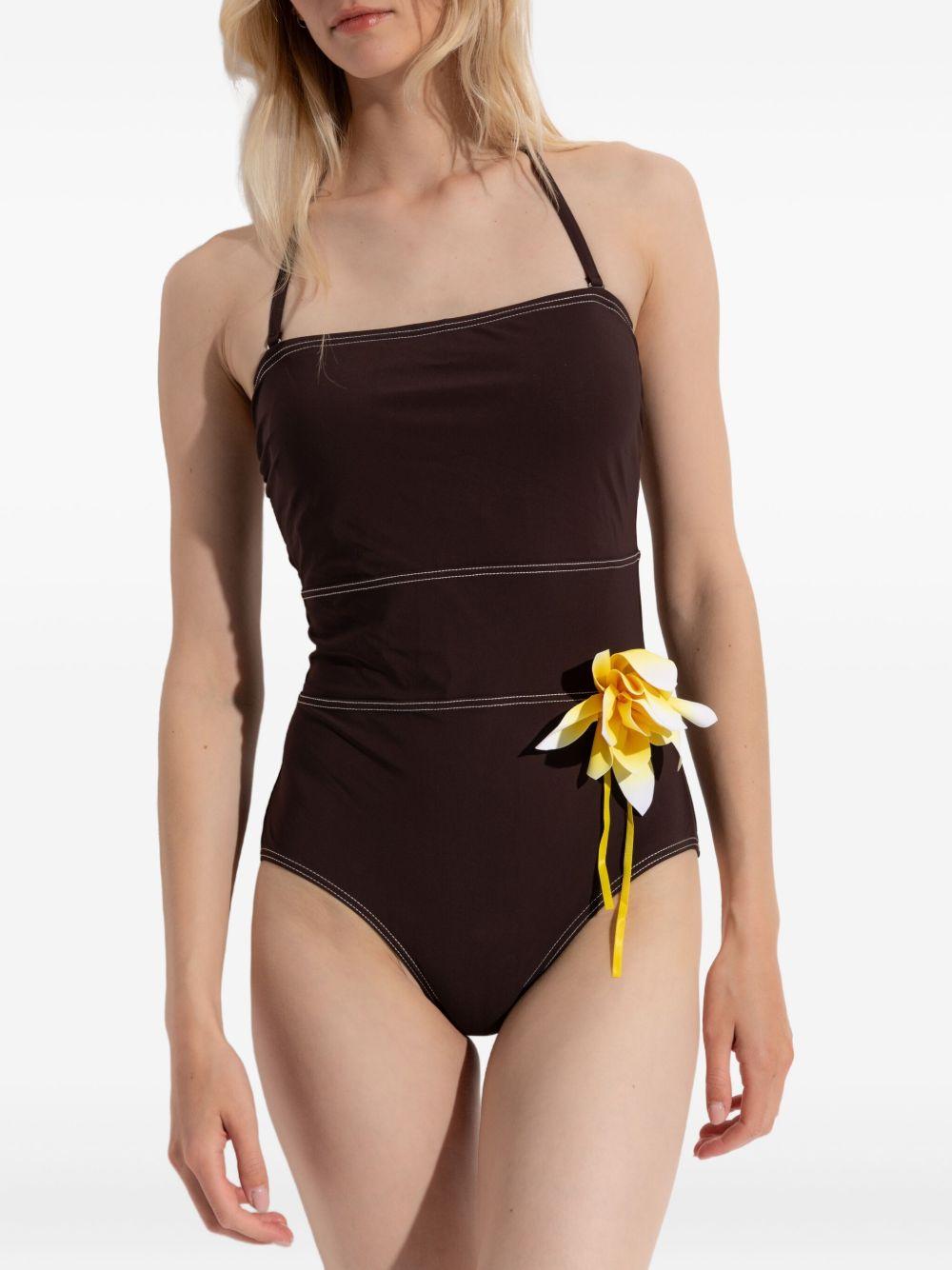 halterneck floral-appliqué swimsuit Product Image