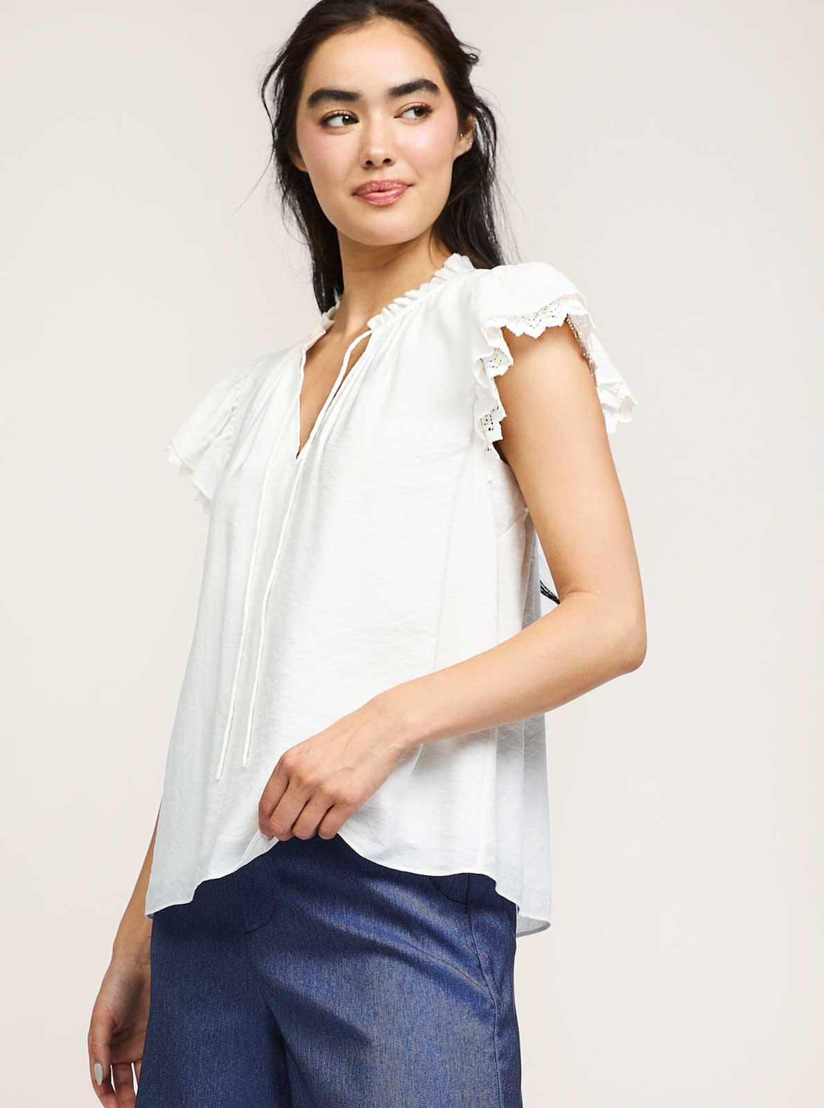 Crochet Detail Short Sleeve Blouse Product Image