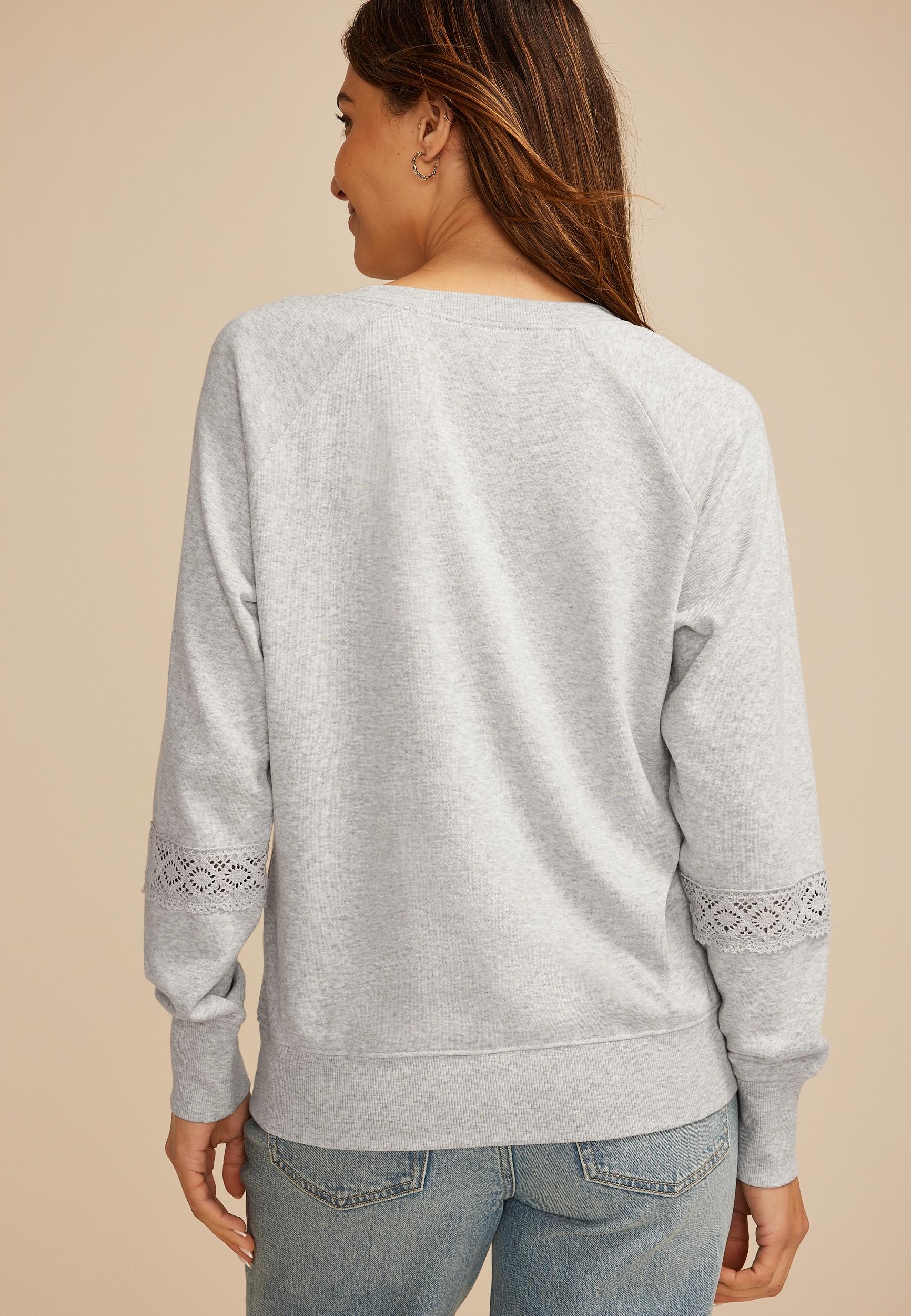 Heathered Crochet Mix Relaxed Fit Sweatshirt Product Image