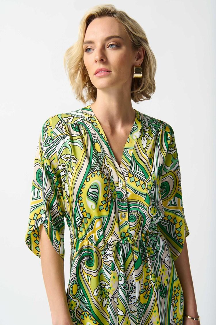 Satin Paisley Print Shirt Dress Product Image