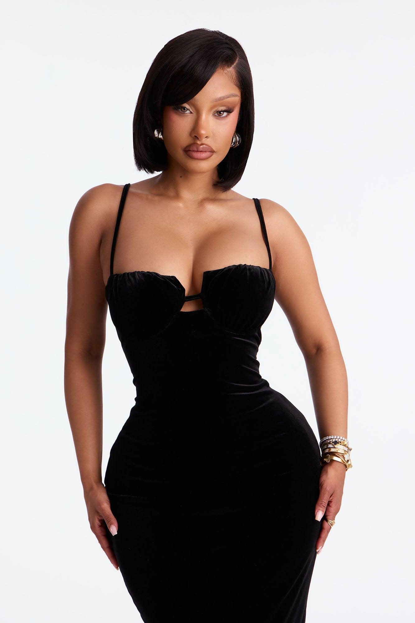 Meant For Me Velvet Maxi Gown - Black Female Product Image