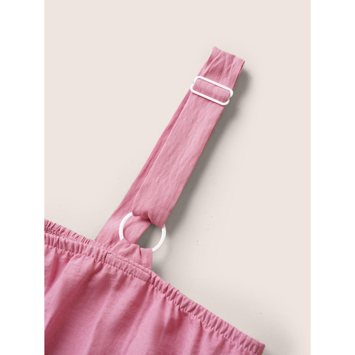 Plus Size Solid Shirred Pocket Contrast Lace Cami Dress Pink Women Elegant Non Non Sleeveless Curvy Midi Dress BloomChic 30/6X Product Image