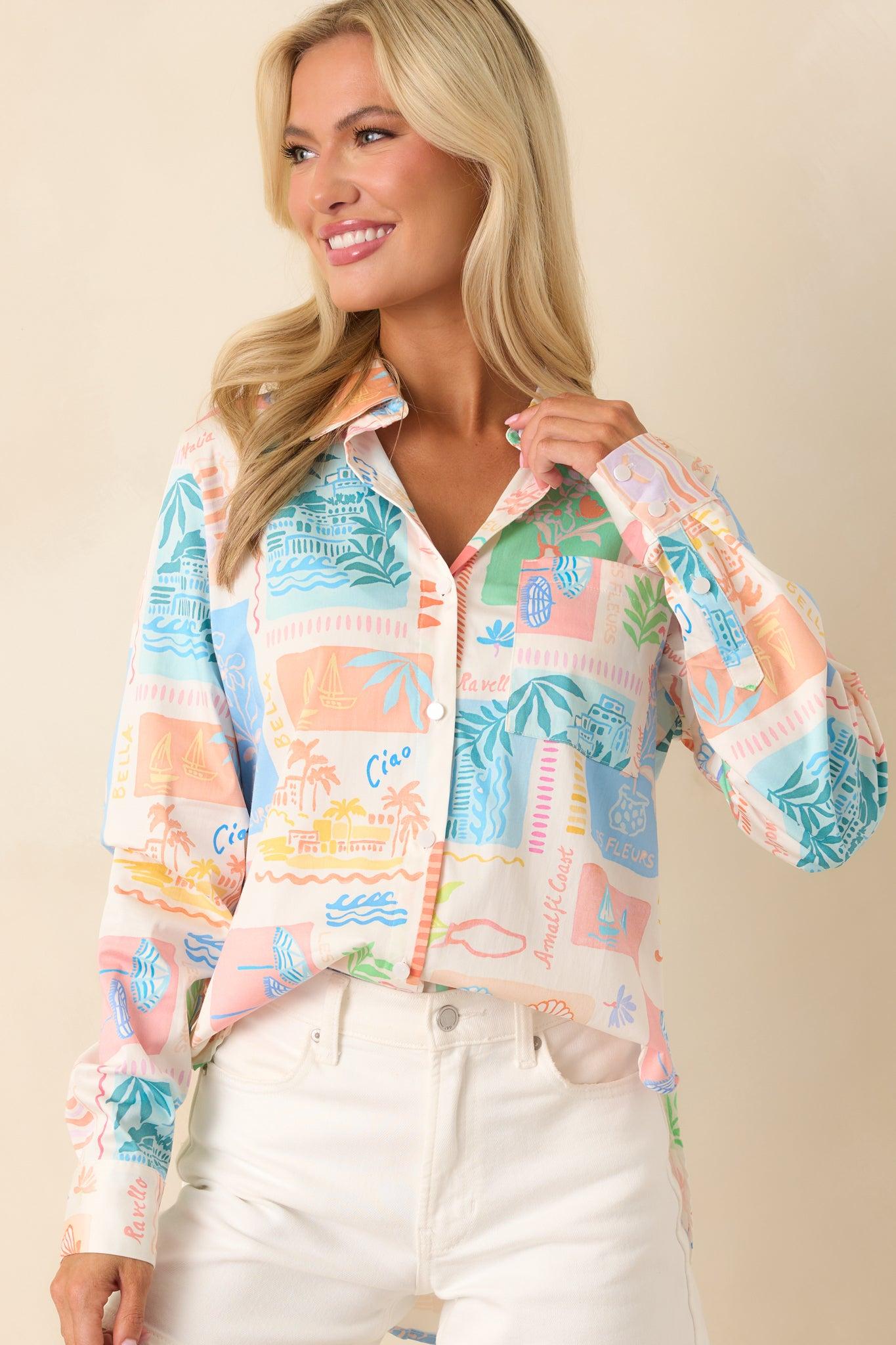 Prosperina Paula Multi Print Cotton Button Front Top Product Image