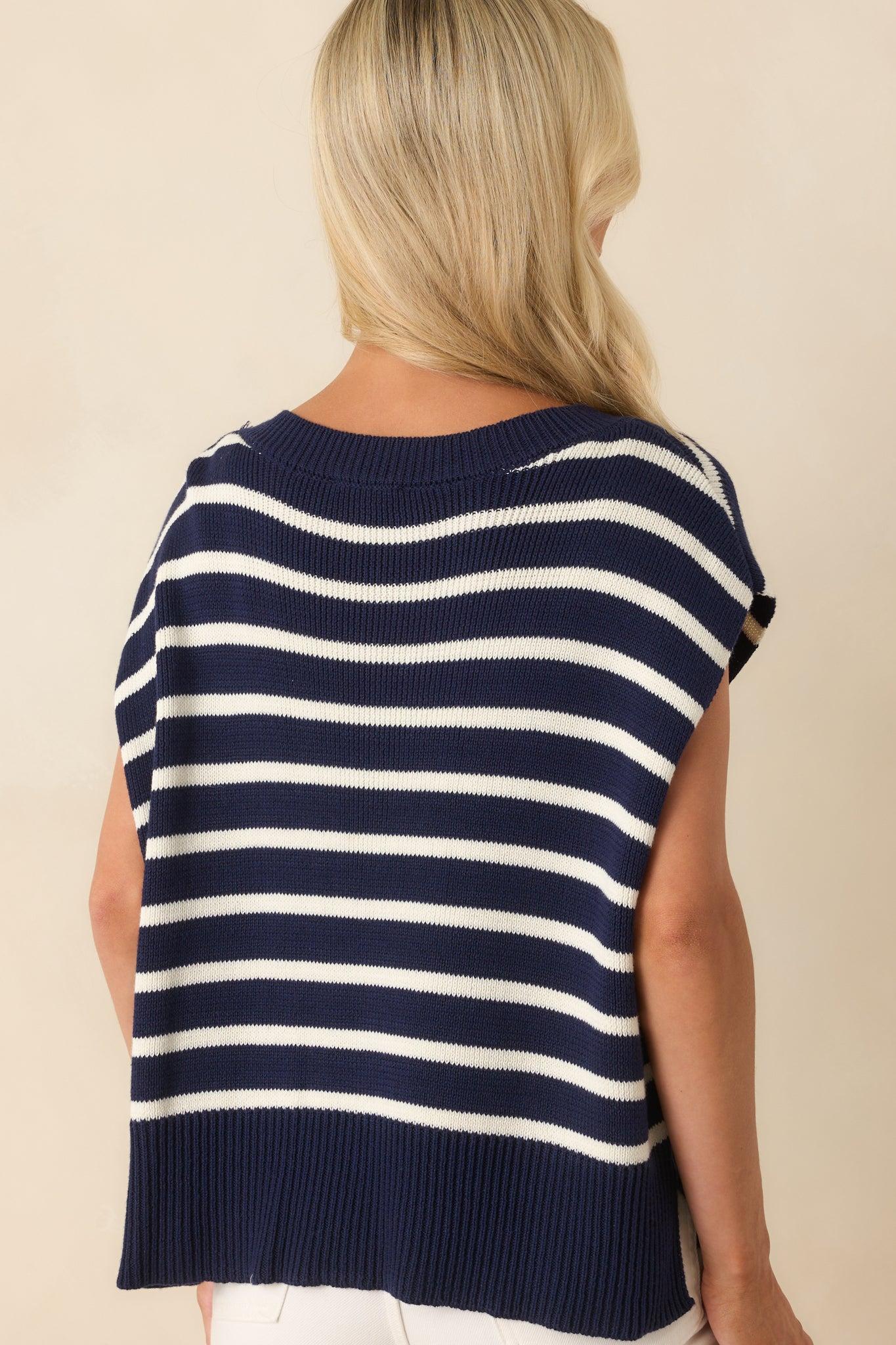 Daring Diva Navy Stripe Oversized Sweater Vest Product Image