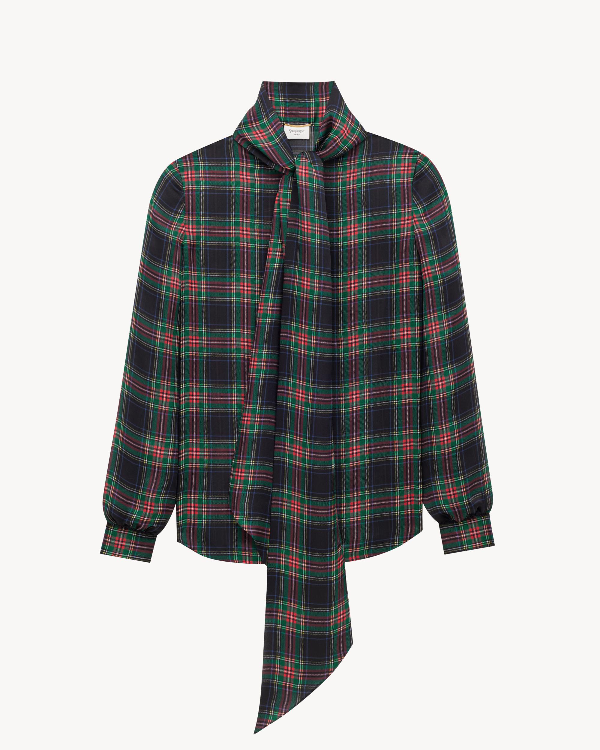lavallière blouse in tartan silk charmeuse Product Image