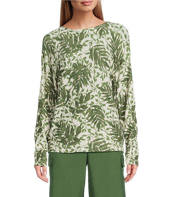 Investments Petite Layered Leaves Long Sleeve Boat Neck Pullover Sweater Product Image