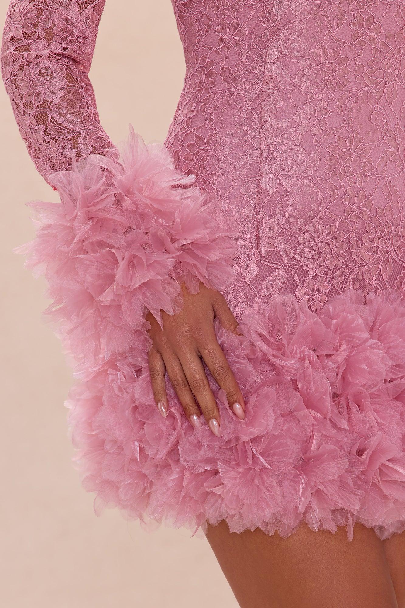 Janice 3D Applique Lace Mini Dress - Mauve Female Product Image