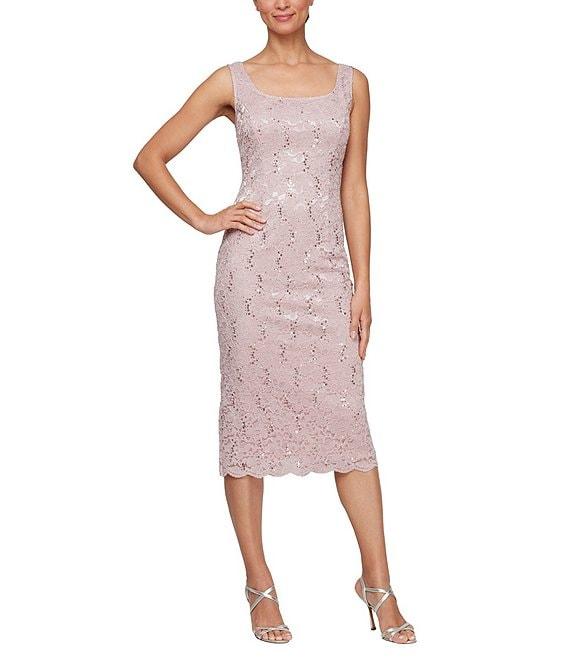 Ignite Evenings 3/4 Sleeve Square Neck Sequin Lace 2-Piece Jacket Midi Dress Product Image