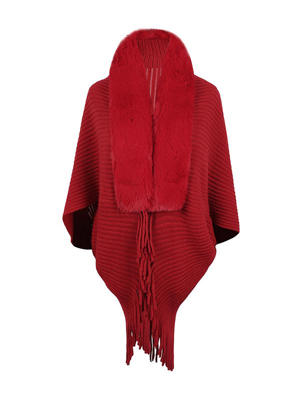 Batwing Sleeves Loose Solid Color Tasseled Cardigan Coats Product Image