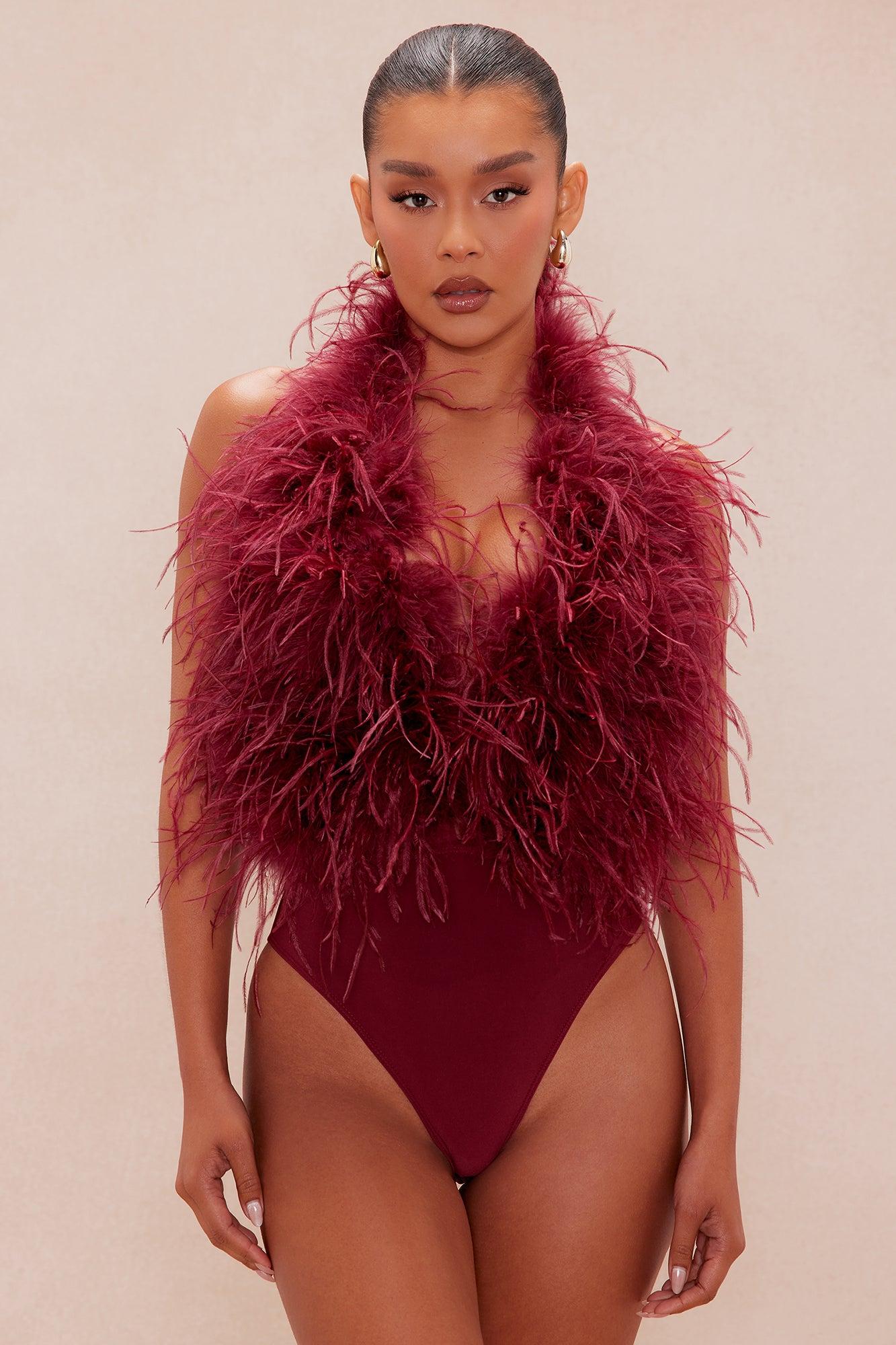 Fera Feather Bodysuit - Burgundy Female Product Image