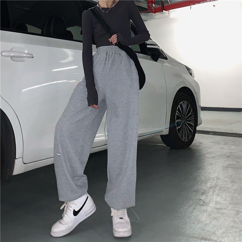 Plain Wide Leg Sweatpants Product Image