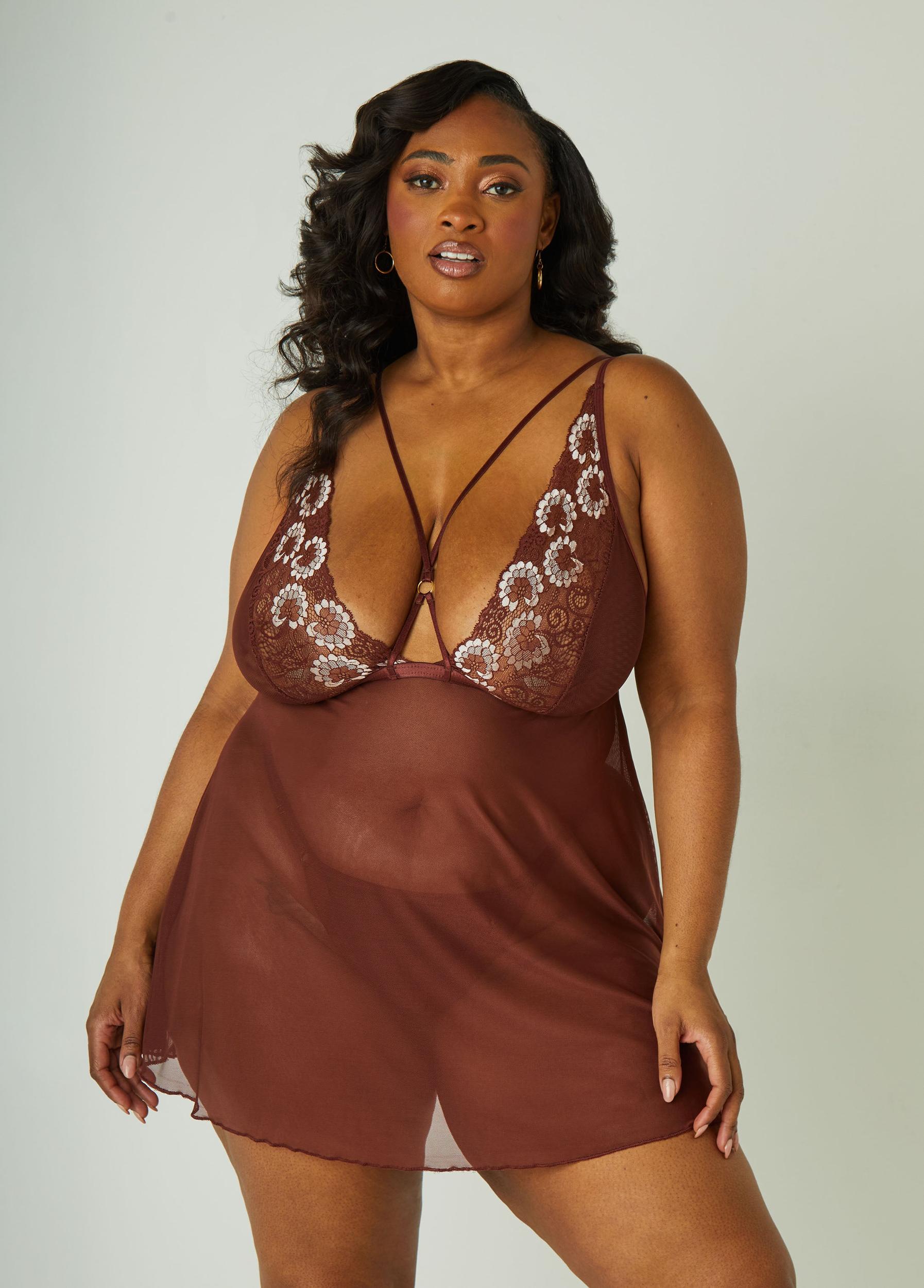 Caged Lace And Mesh Babydoll Set Product Image