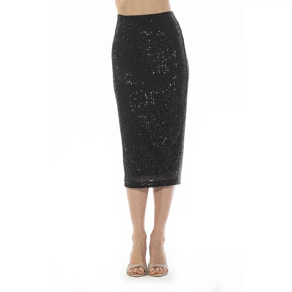 Women's ALEXIA ADMOR Ana Midi Sequin Pencil Skirt with Full Back Expose,  Product Image