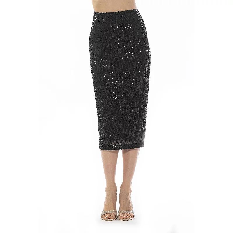 Women's ALEXIA ADMOR Ana Midi Sequin Pencil Skirt with Full Back Expose,  Product Image